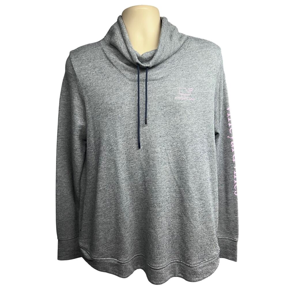 Vineyard Vines Womens Gray Knit Shep Pullover Shirt Large Pockets Funnel Neck - Picture 3 of 8